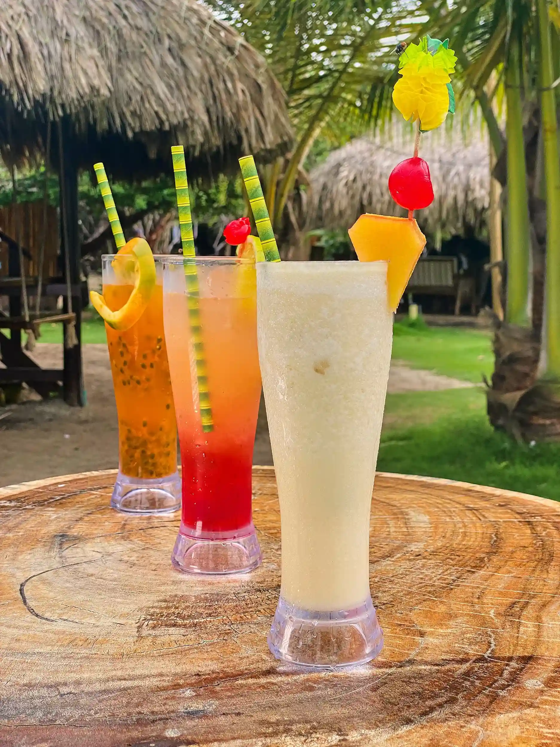 tres cockteles en bar brisas en isla mucura